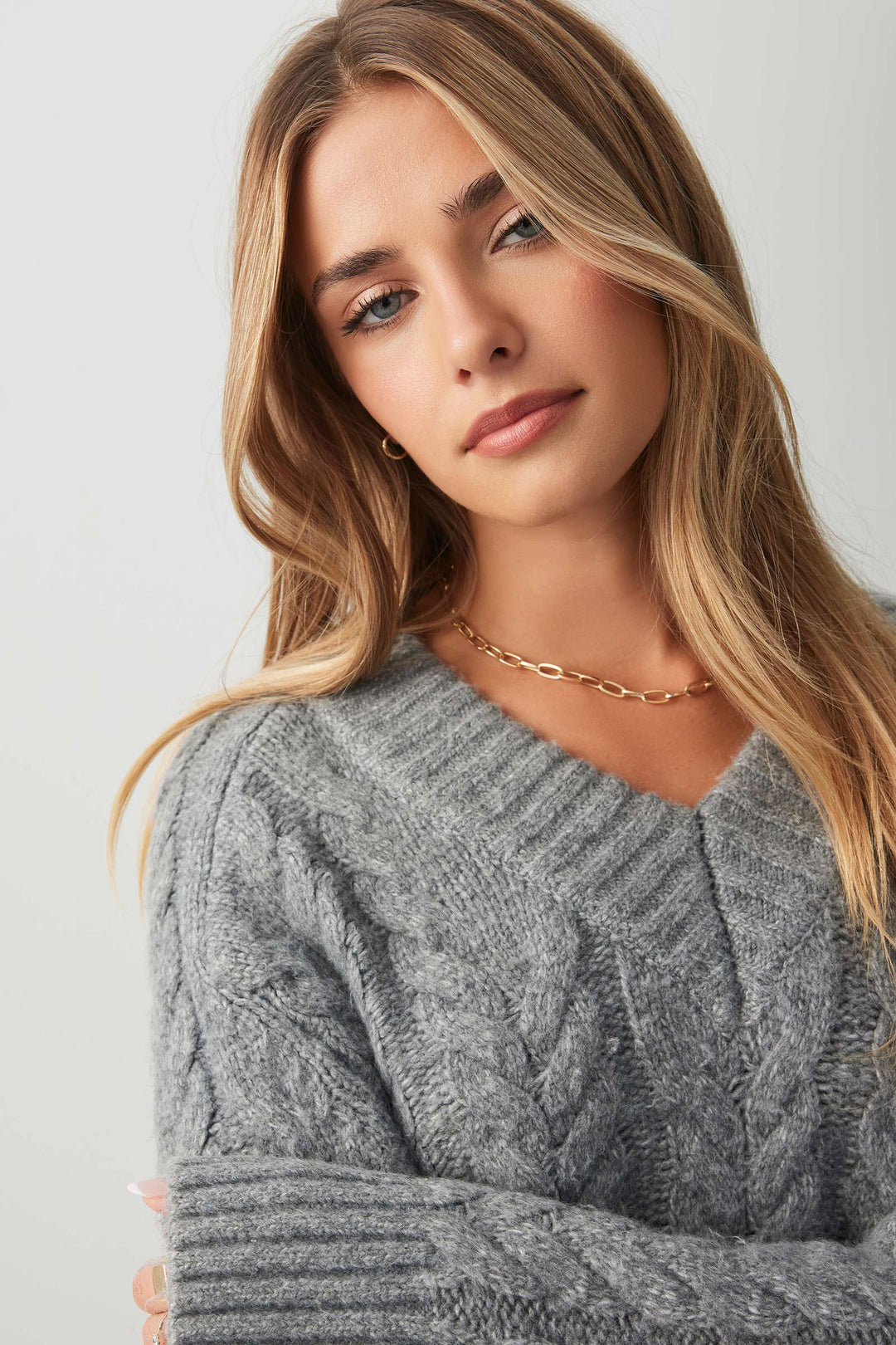 Cable Knit V-Neck Sweater