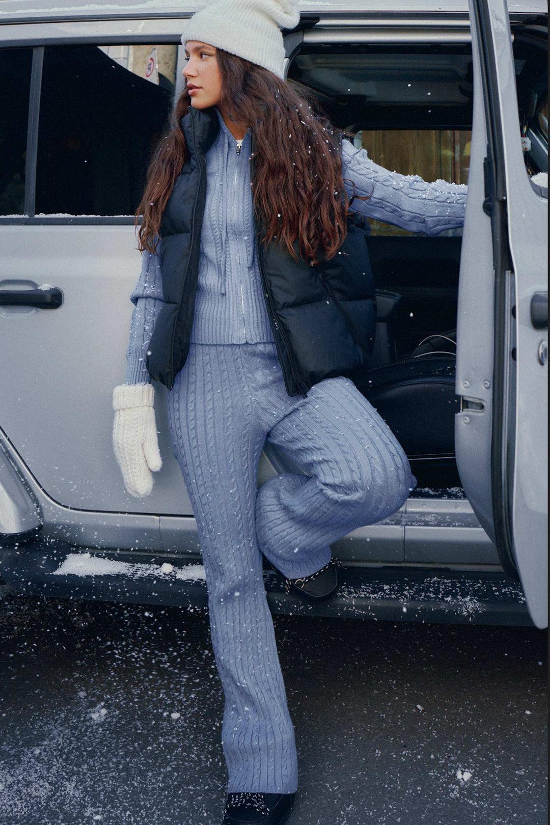 Pantalon évasé en tricot torsadé