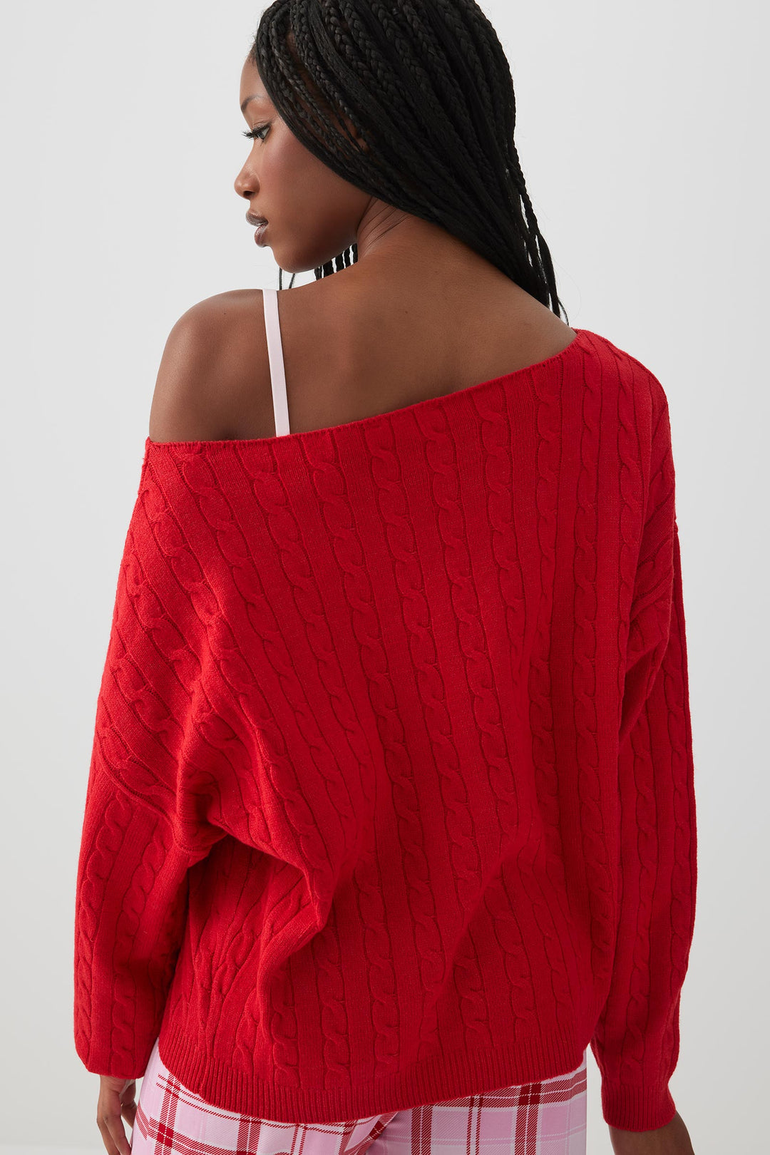 Off Shoulder Cable Knit Lounge Sweater