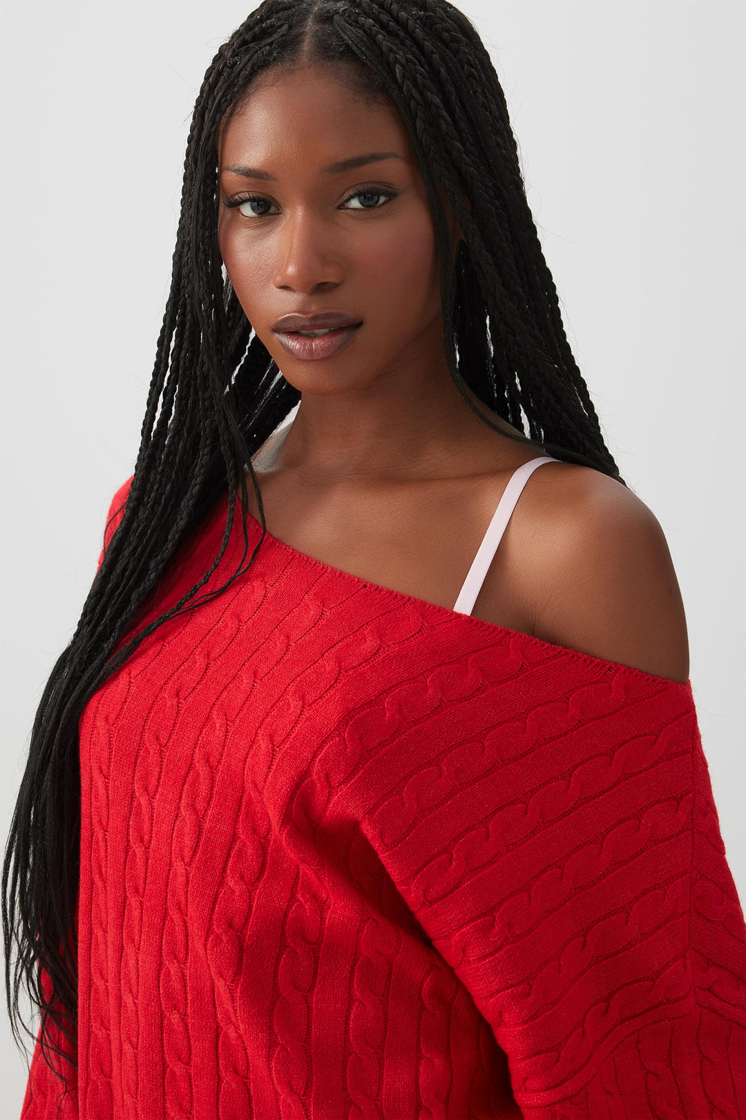 Off Shoulder Cable Knit Lounge Sweater