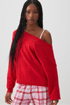 Off Shoulder Cable Knit Lounge Sweater