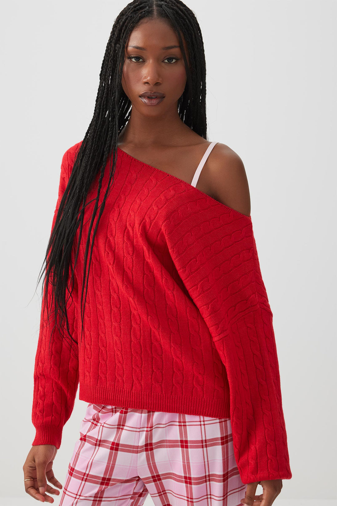 Off Shoulder Cable Knit Lounge Sweater