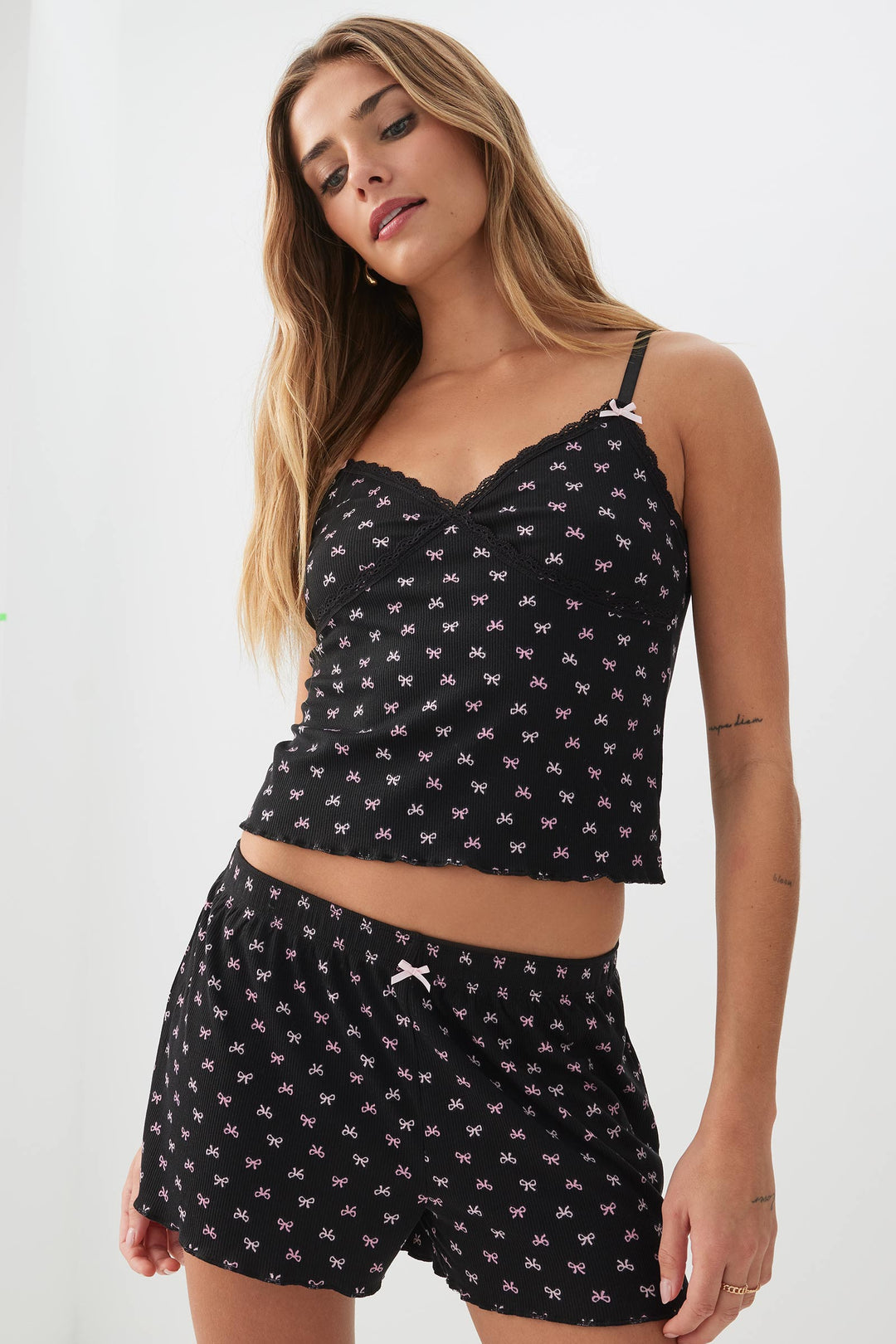 Rib PJ Set with Lace Details