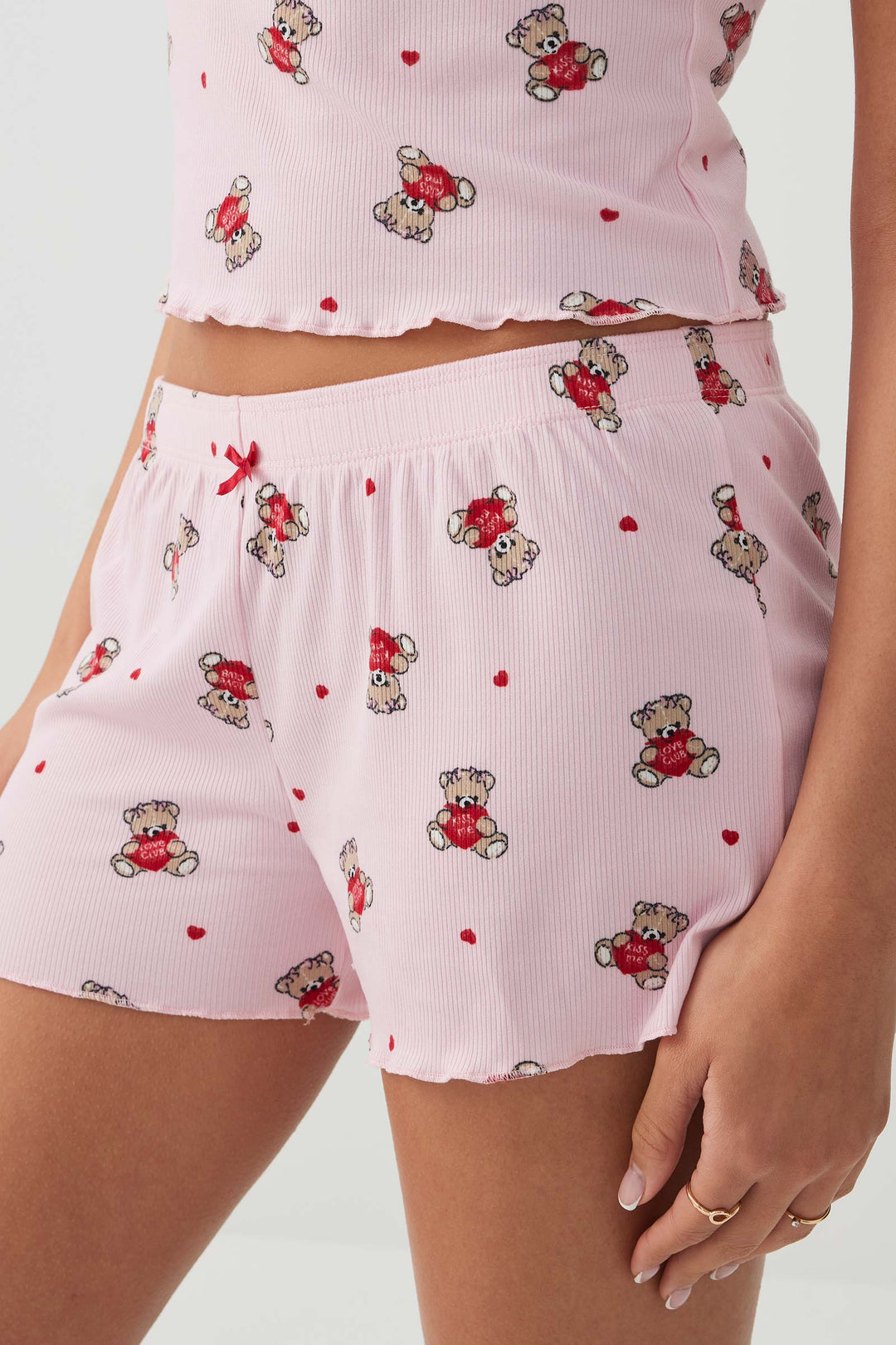 Rib PJ Set with Lace Details