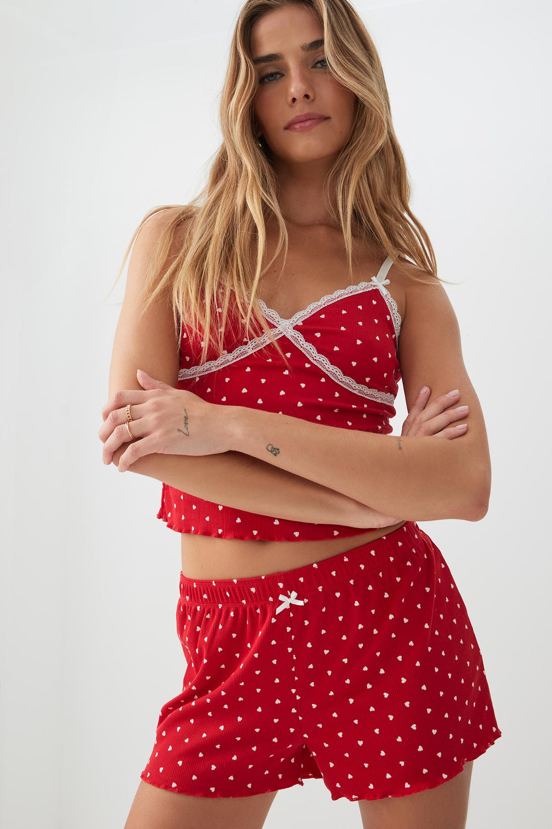 Rib PJ Set with Lace Details