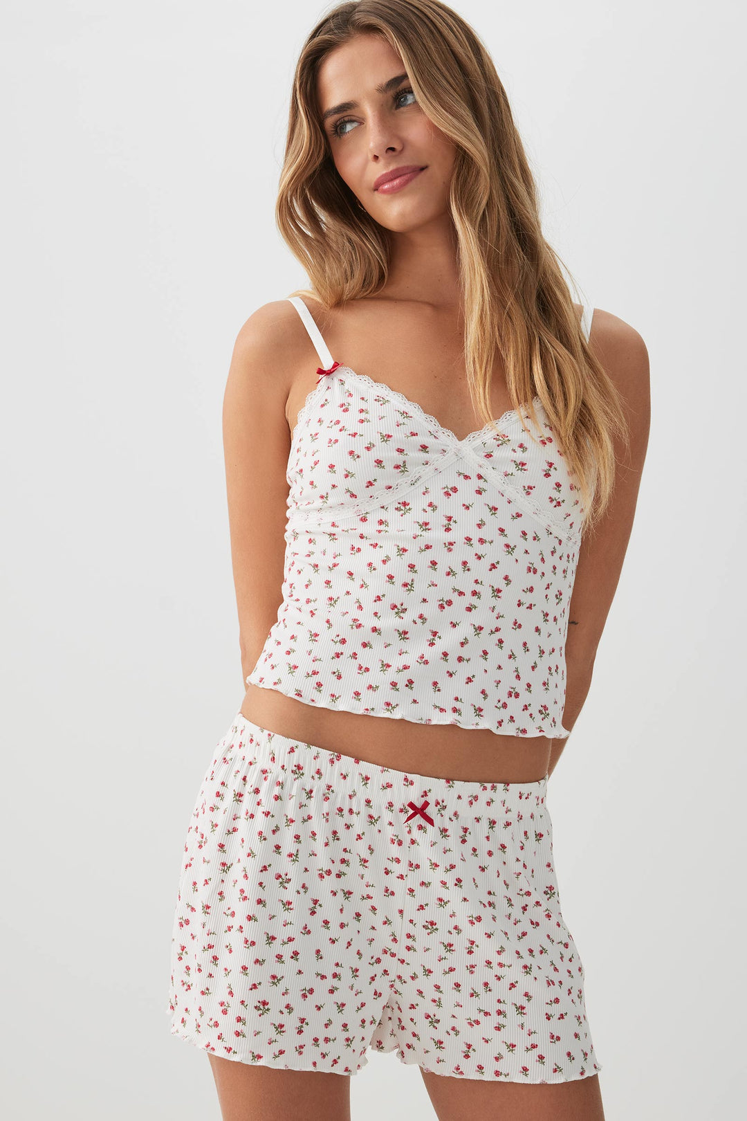 Rib PJ Set with Lace Details