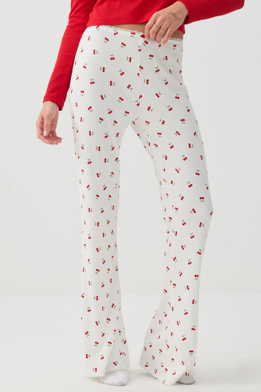 Pantalon de pyjama évasé côtelé 