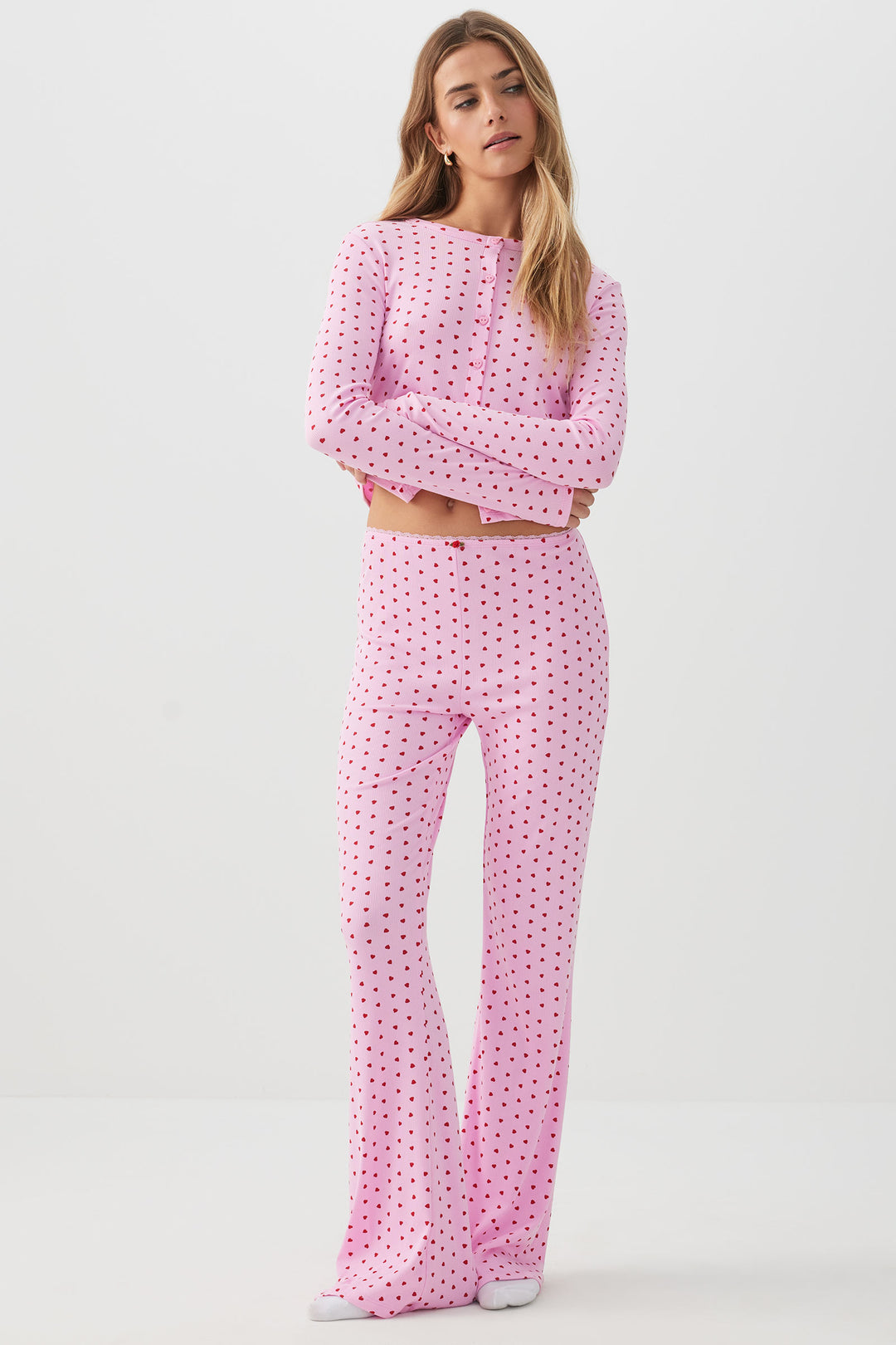 Pantalon de pyjama évasé côtelé 