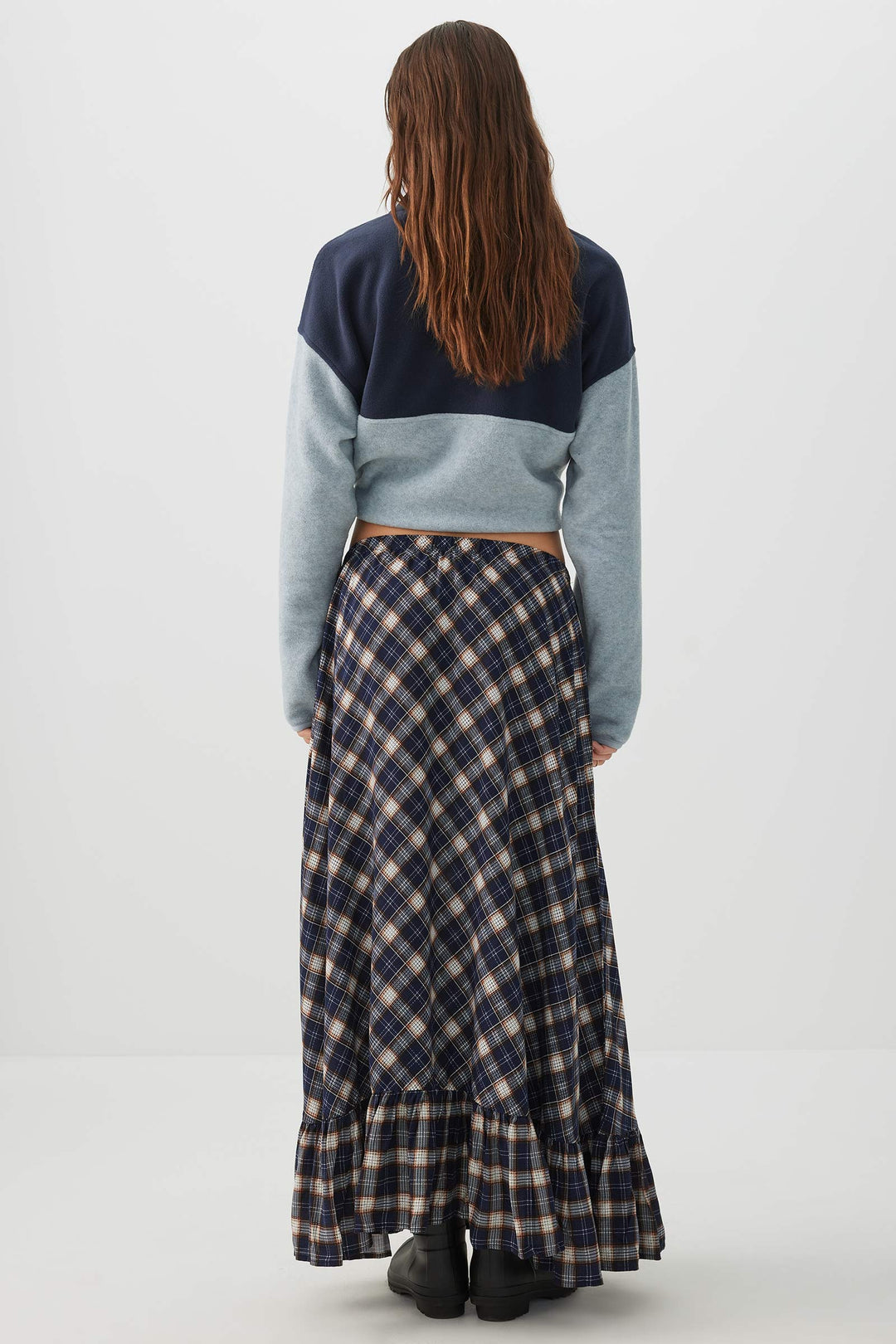 Plaid Ruffle Maxi Skirt