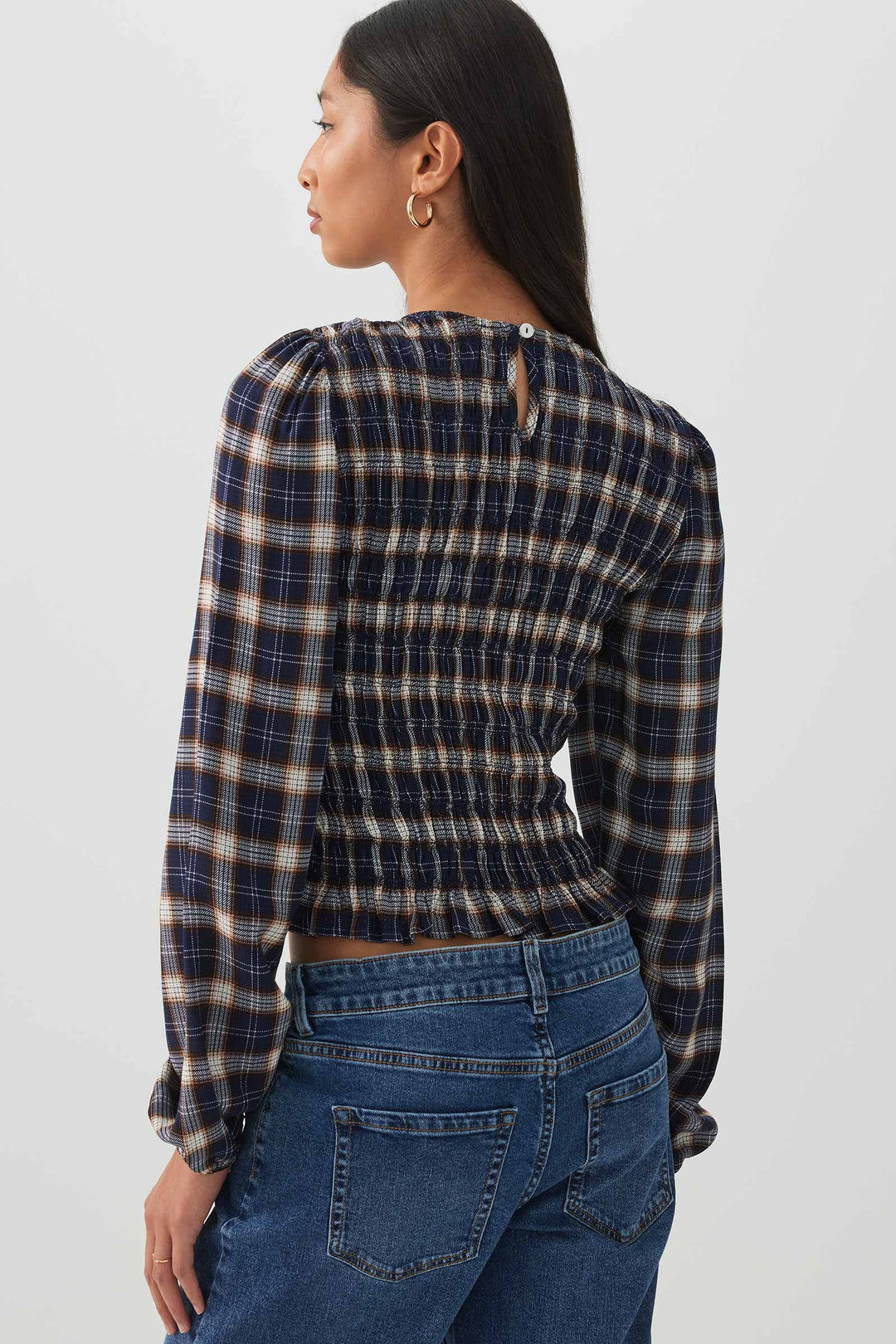 Blouse froissée à carreaux