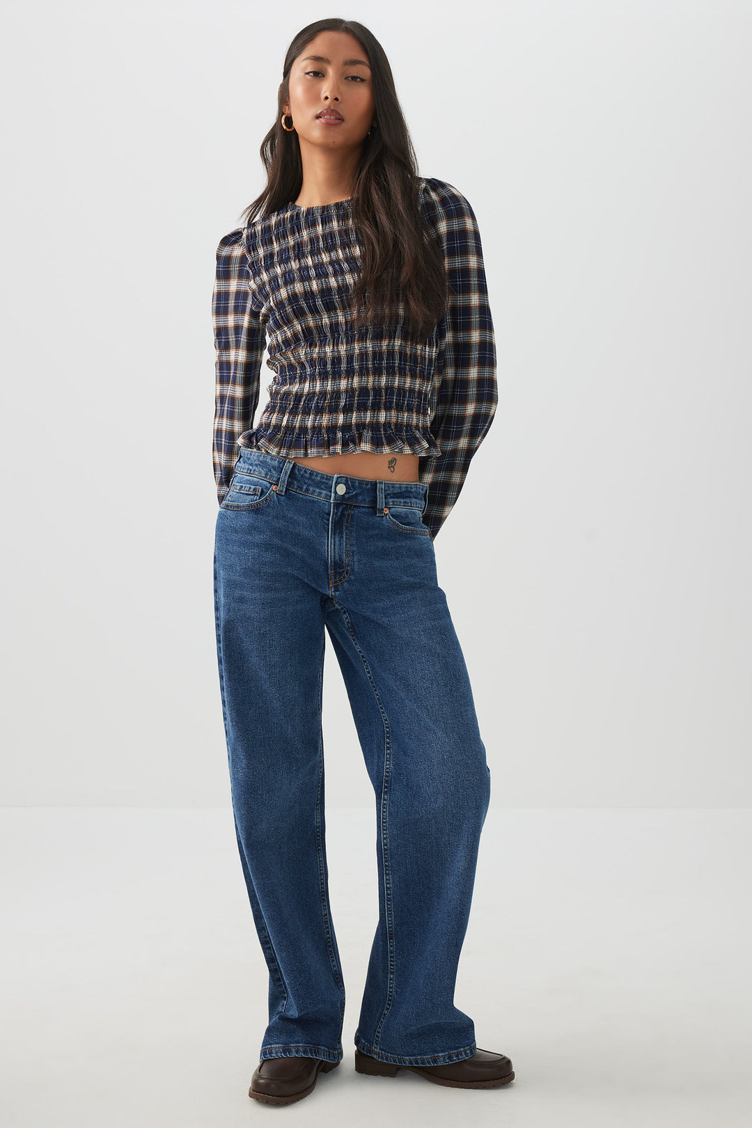 Blouse froissée à carreaux