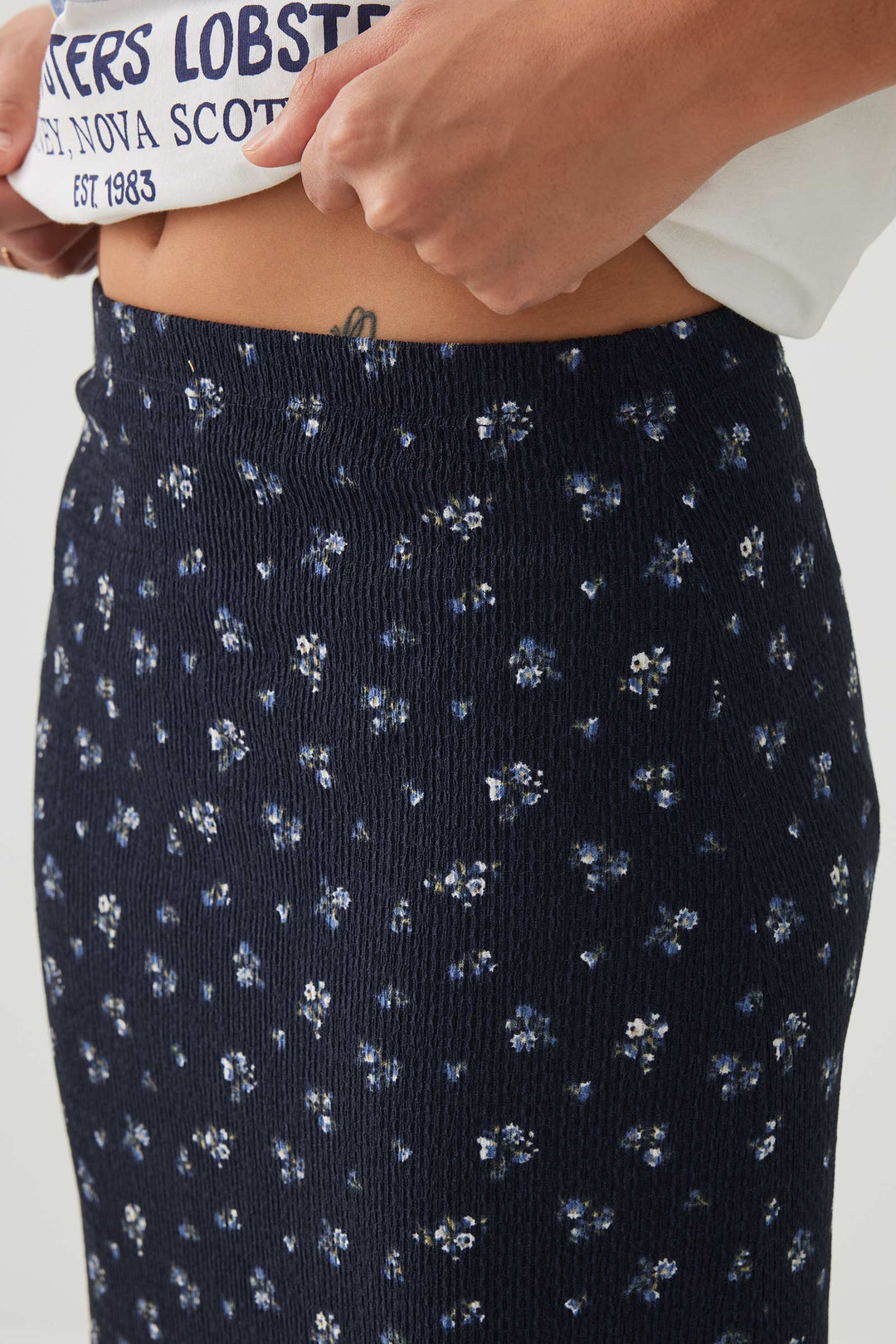 Floral Lettuce Hem Midi Skirt