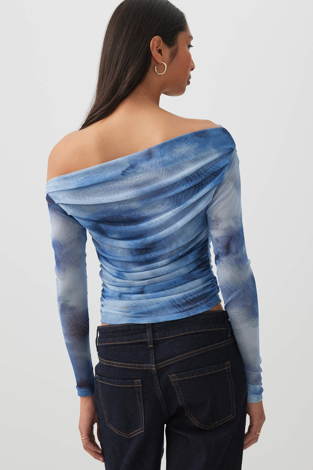 Asymmetrical Ruched Mesh top