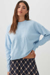 Long Cable Knit Crew Neck Sweater