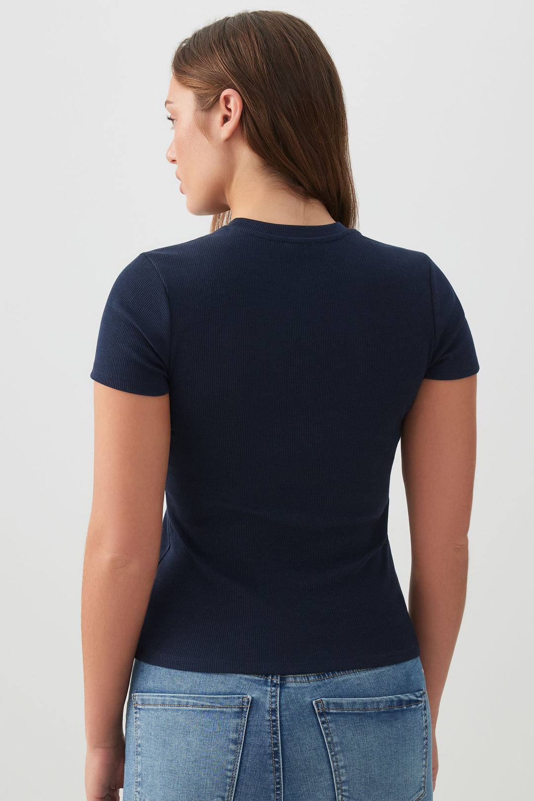 T-shirt court à col rond côtelé