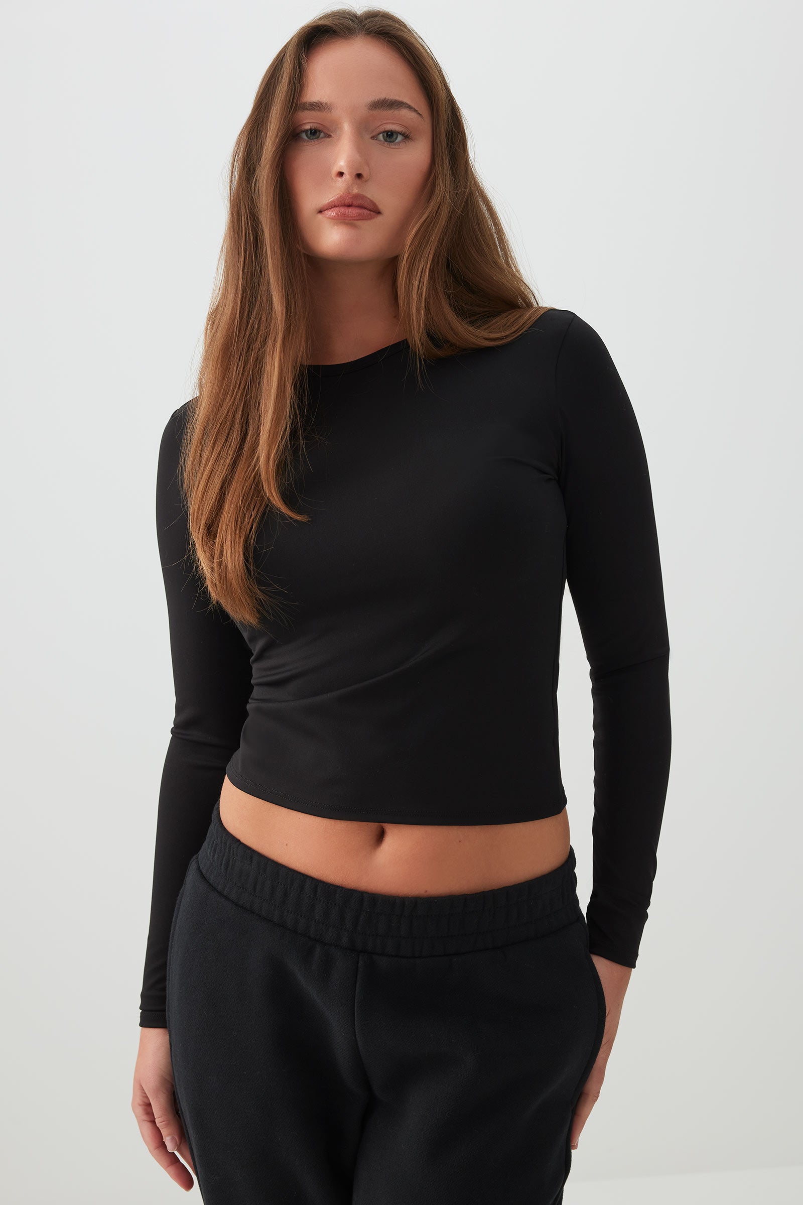 トップス louren basic american sleeve tops Womens Long Sleeve T Shirt Form-Fitting Long Sleeve Crop Top Basic