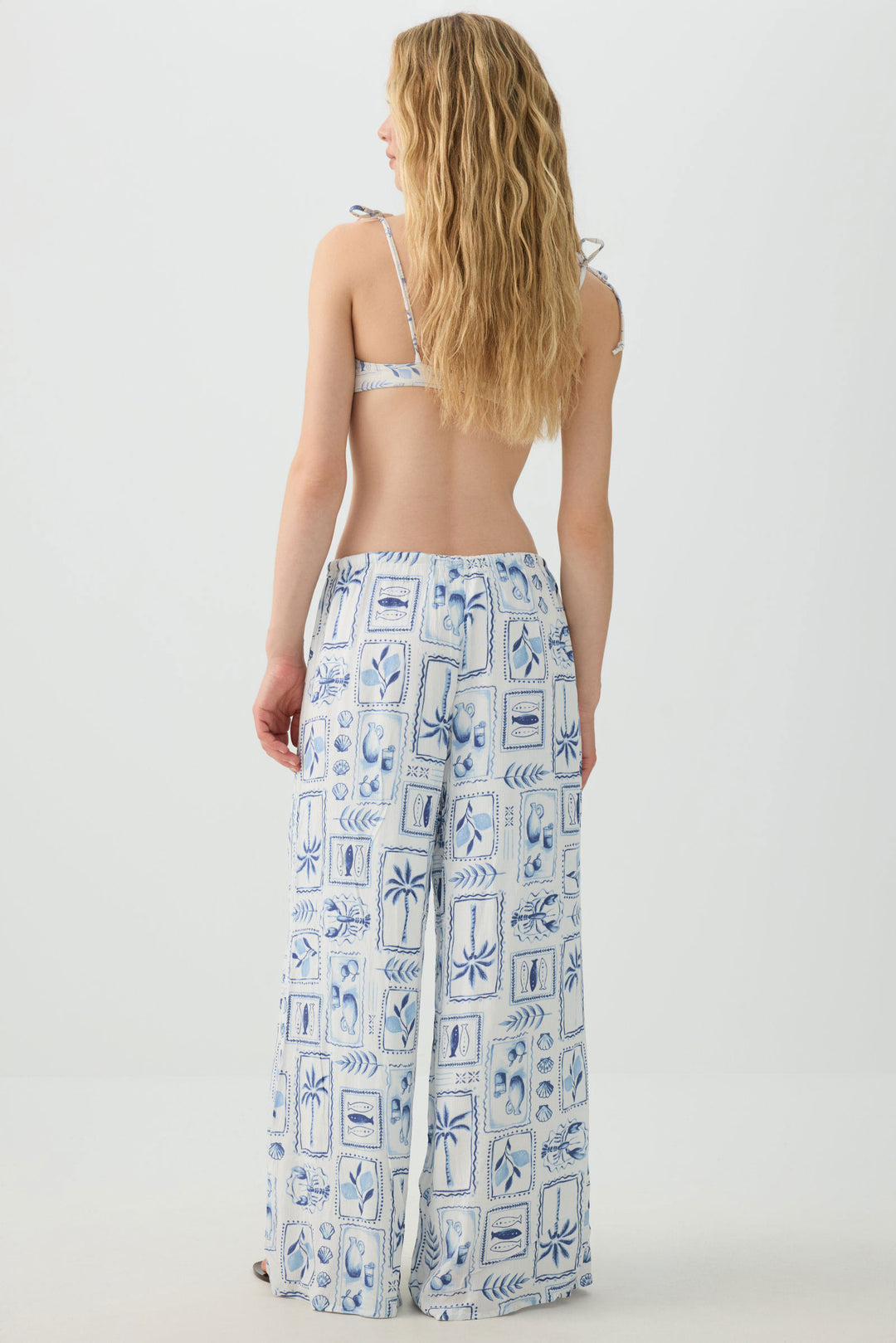 Crinkled Mid Rise Flowy Pants