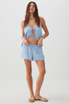Crinkled Mid Rise Midi Shorts