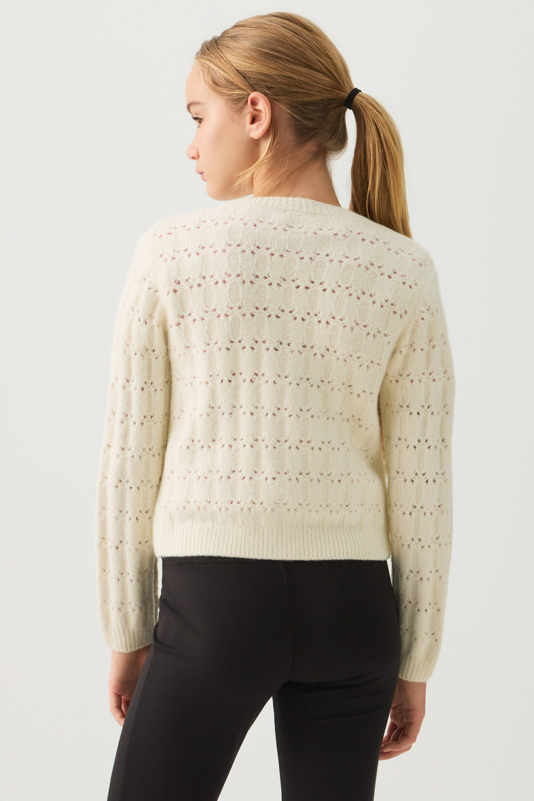Pointelle Crew Neck Cardigan