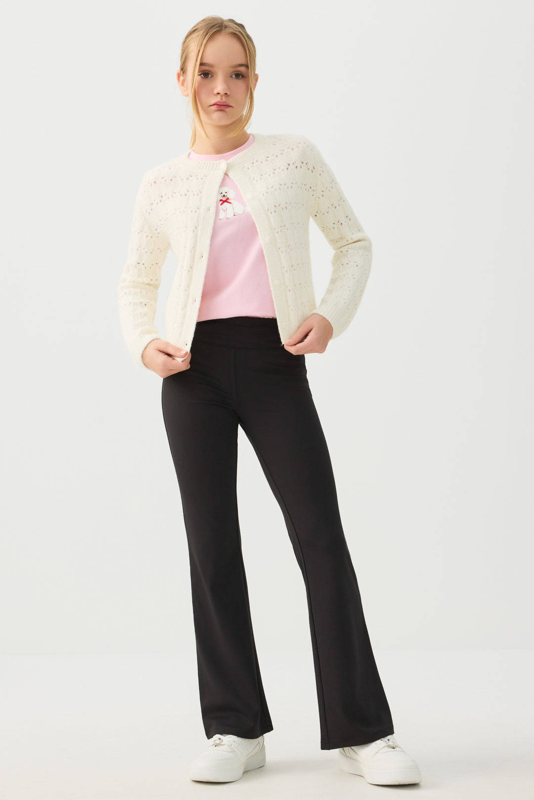 Pointelle Crew Neck Cardigan