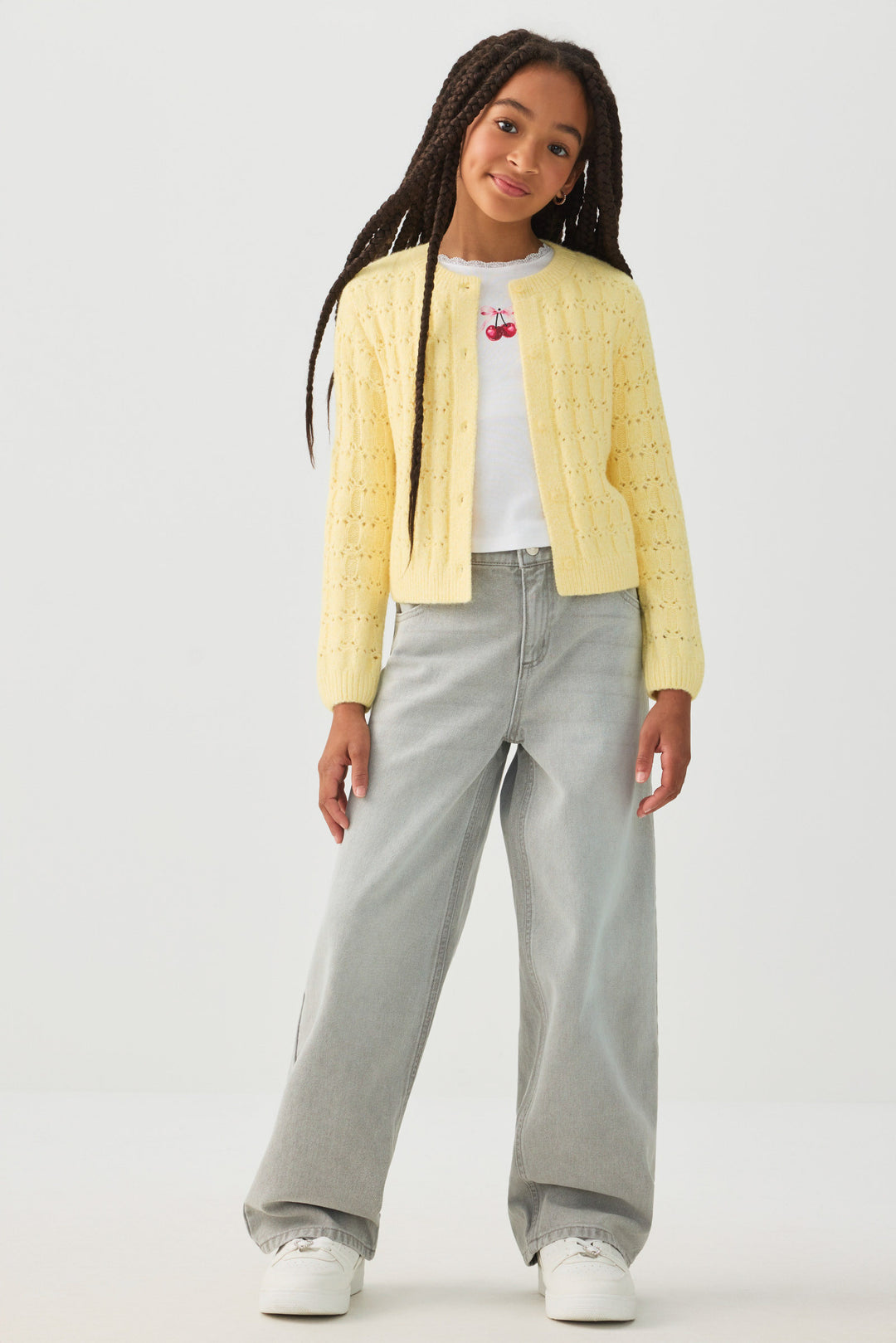 Pointelle Crew Neck Cardigan