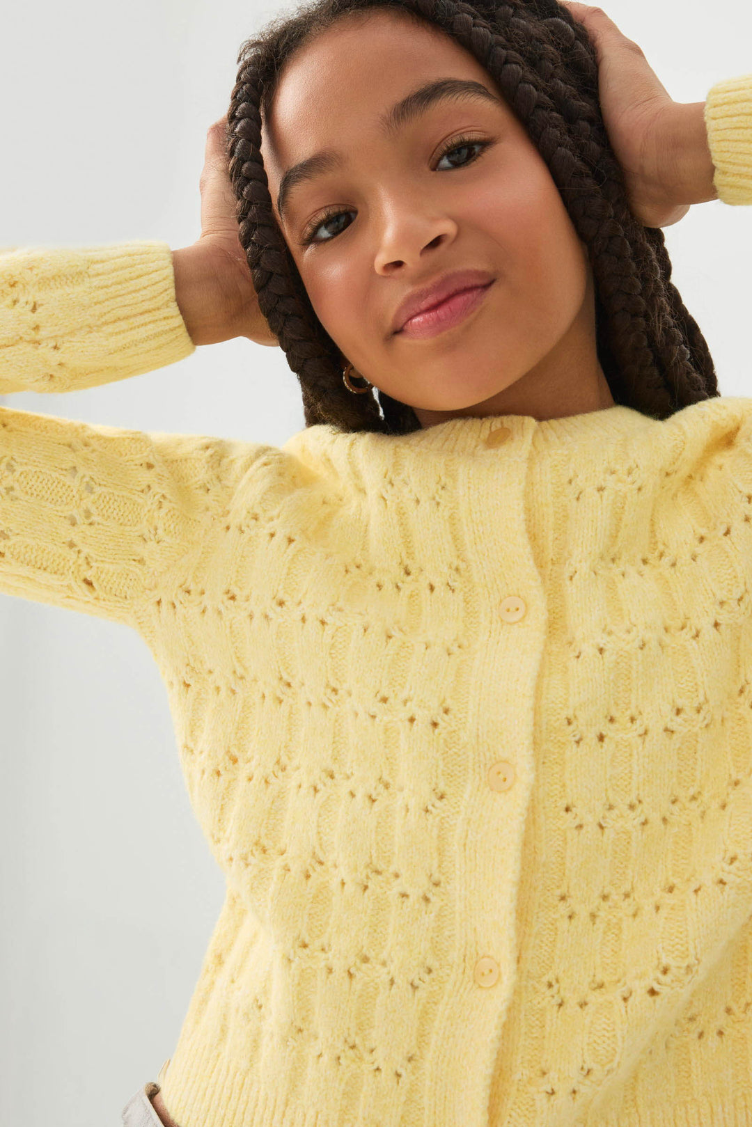 Pointelle Crew Neck Cardigan