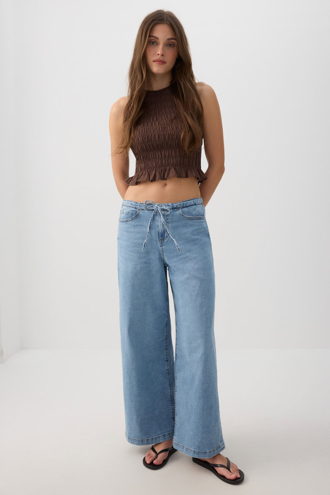 Low Rise Drawstring Wide Leg Jeans