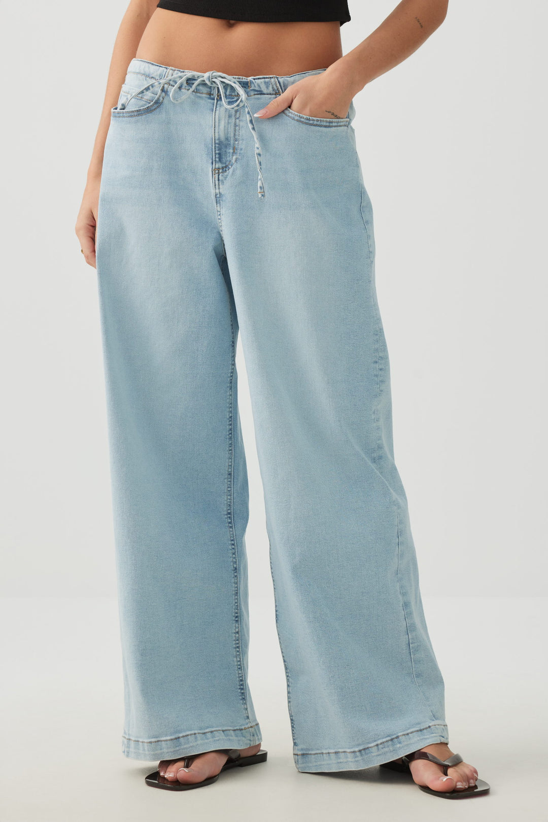 Low Rise Drawstring Wide Leg Jeans