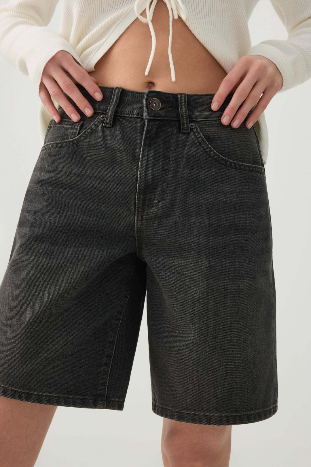 Bermuda en denim à taille haute