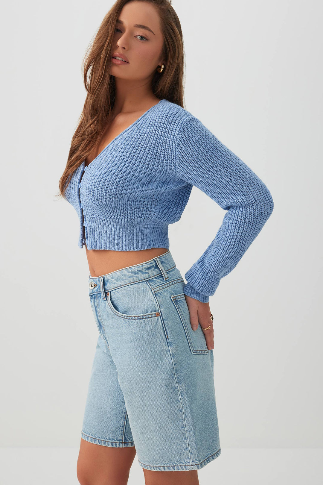 Bermuda en denim à taille haute