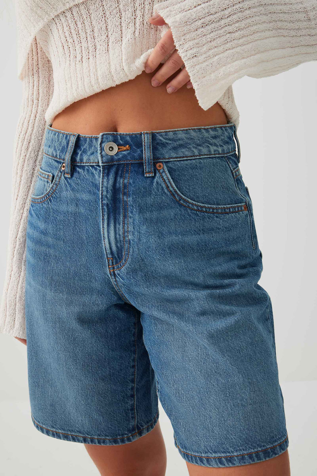 Bermuda en denim à taille haute