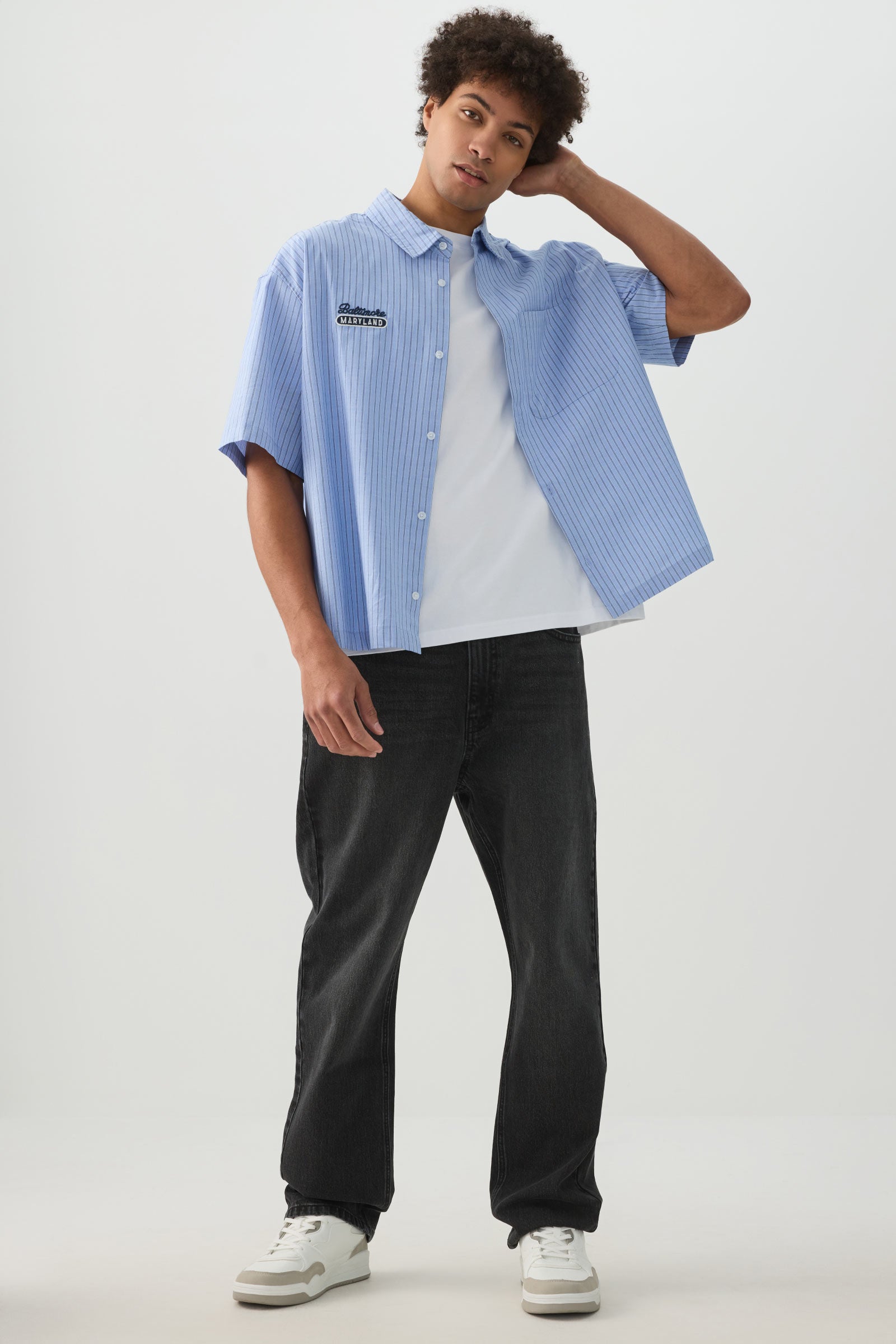 Striped Short Sleeve Shirt Medium Blue | Ardene Canada