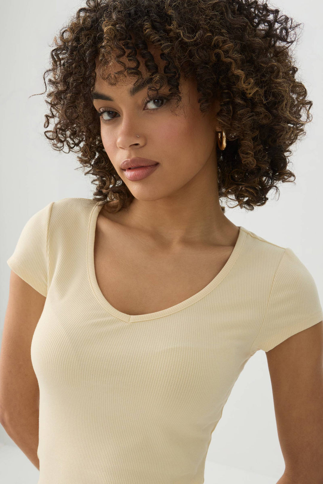 Stretch Rib Scoop Neck Cap Sleeve Top