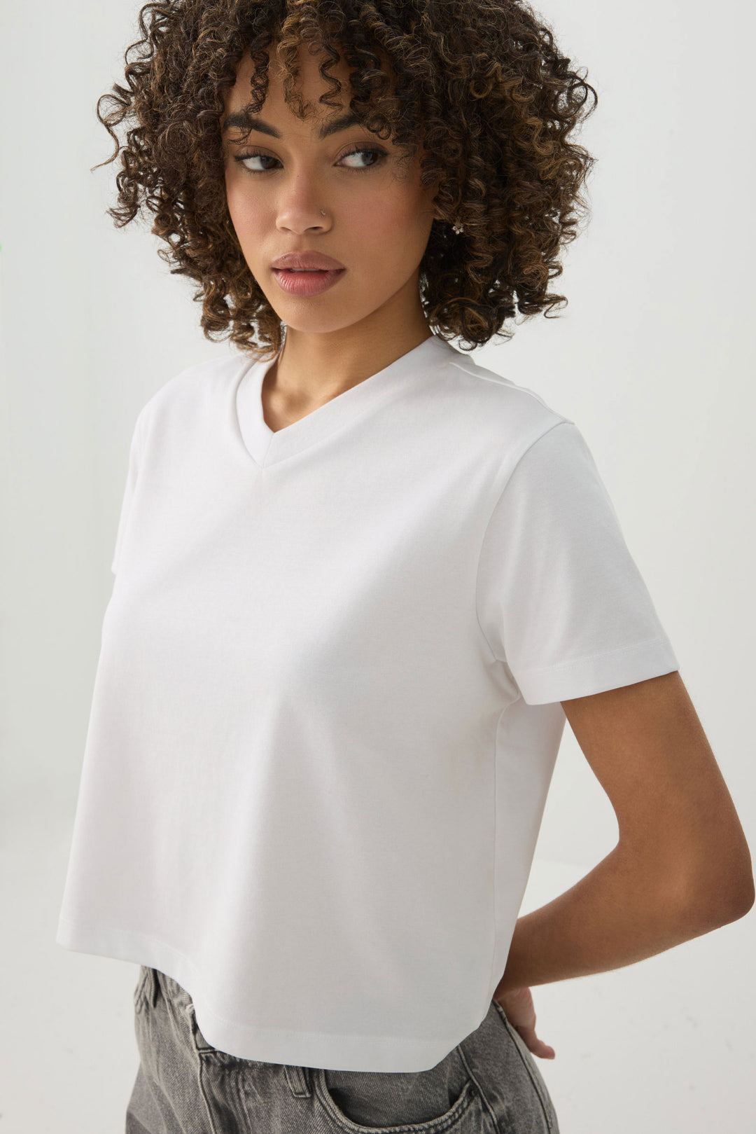 Short Length V-Neck Short Sleeve T-Shirt