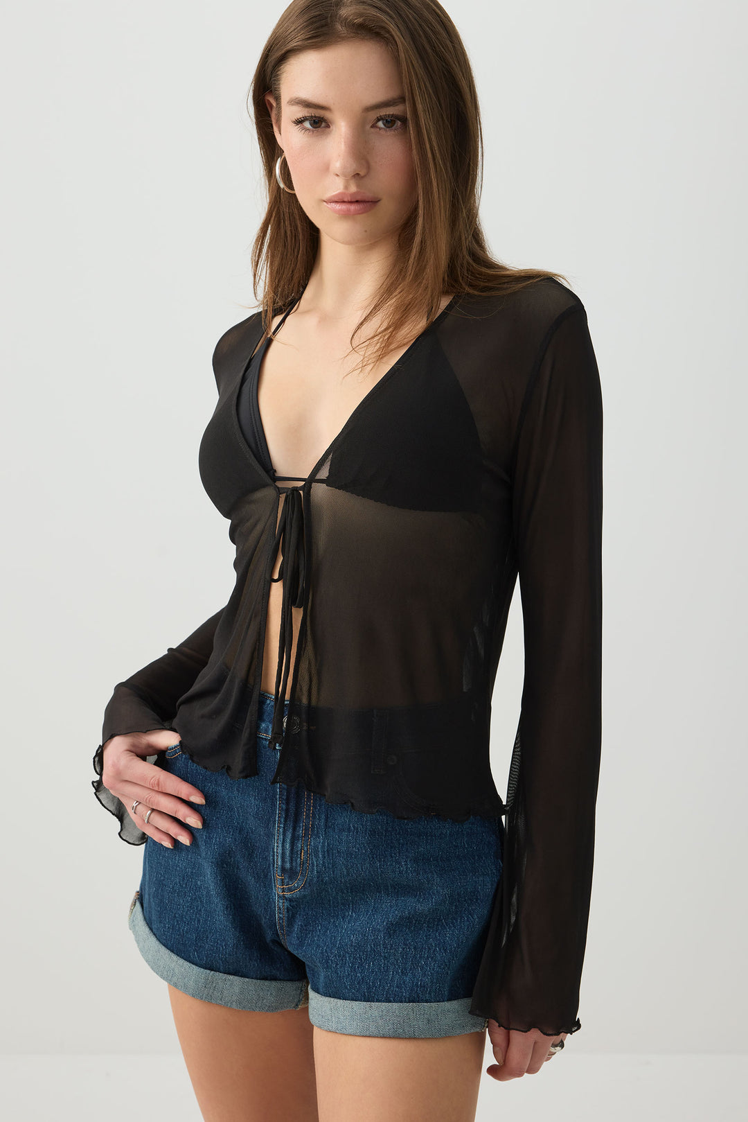 Tie Front Mesh Cardigan