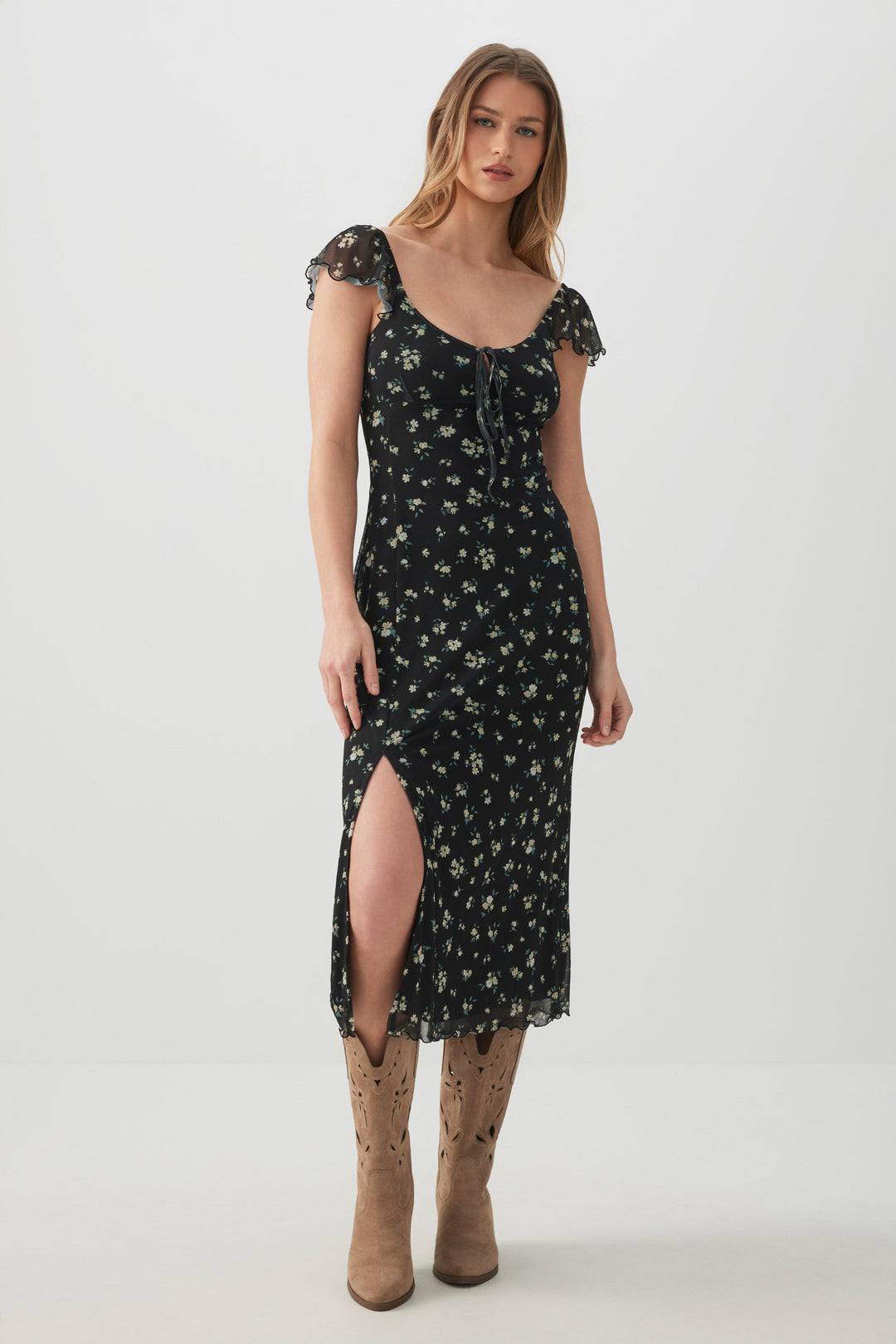 Mesh Midi Dress with Slit