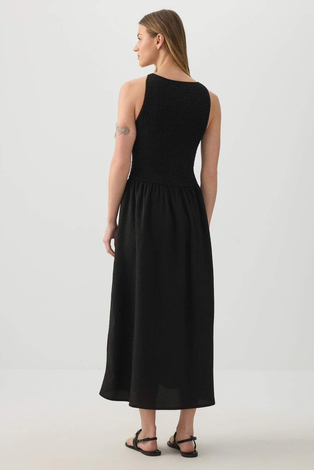 High Neck Smocked Midi Dress