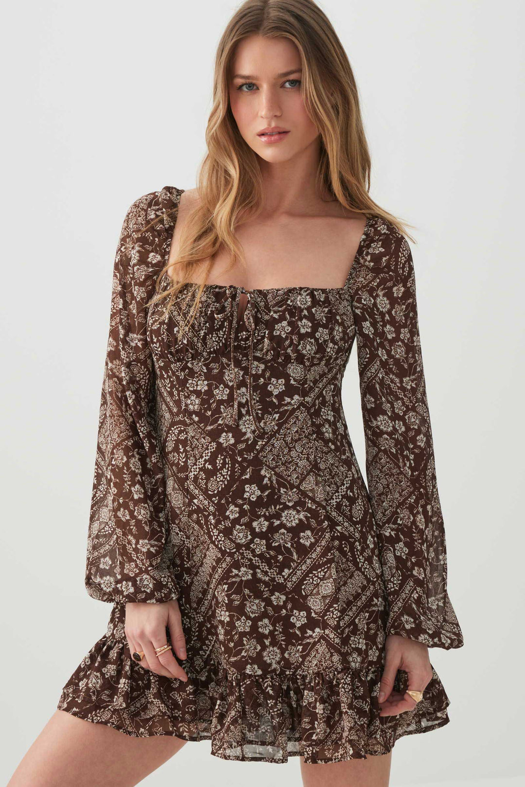 Chiffon Long Sleeve Mini Dress