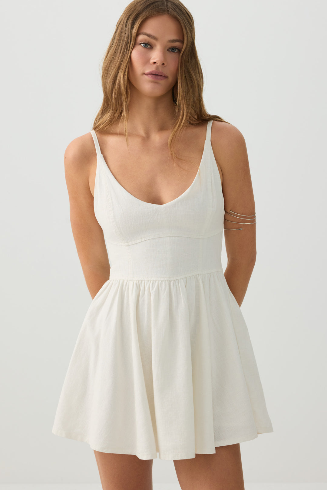 Linen Blend Mini Skater Dress