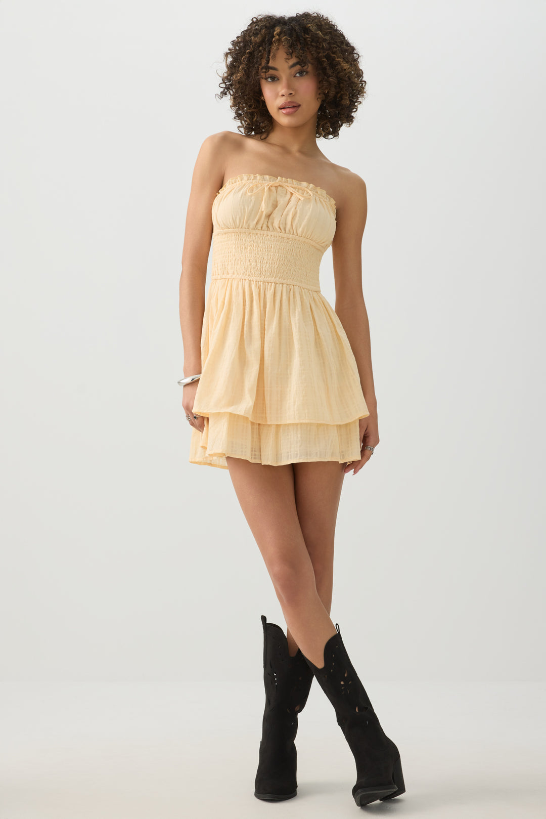 Smocked Strapless Mini Dress