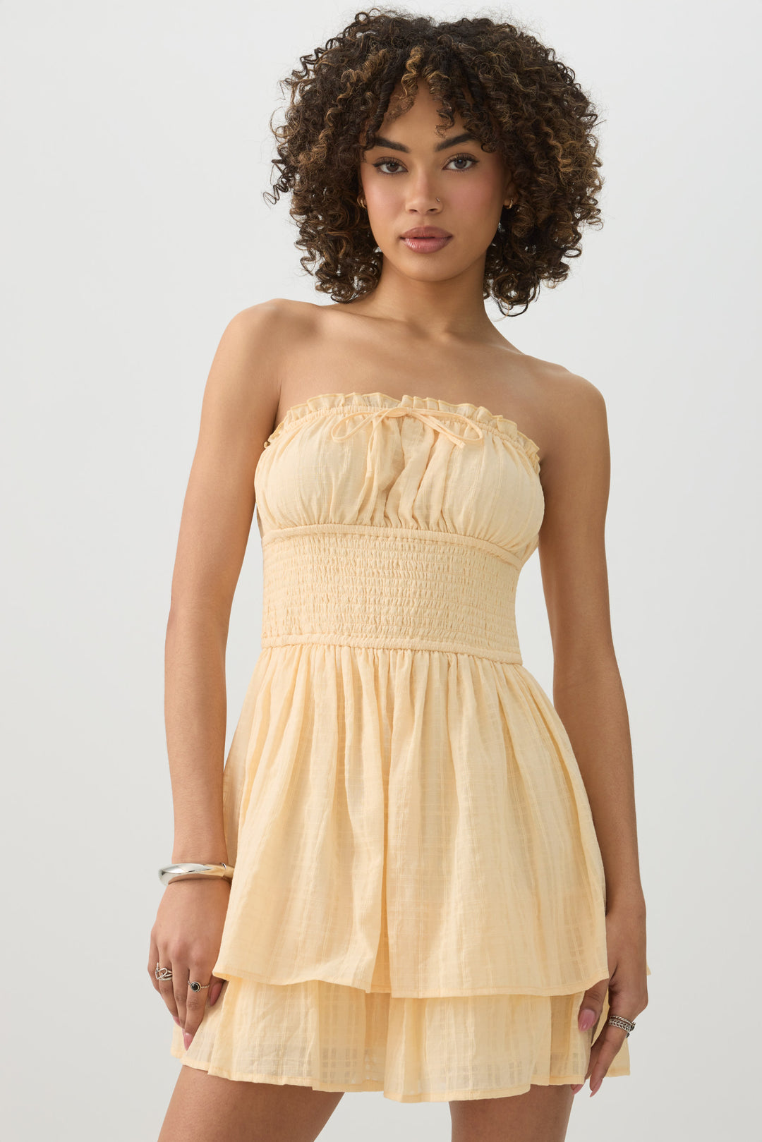 Smocked Strapless Mini Dress