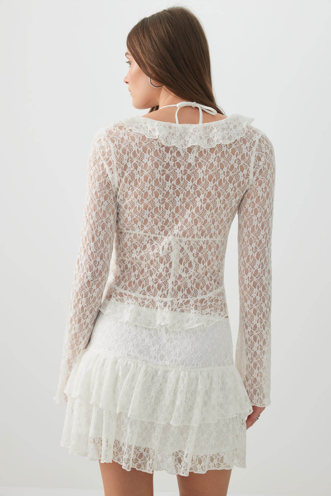 Crop Lace Cardigan with Frills