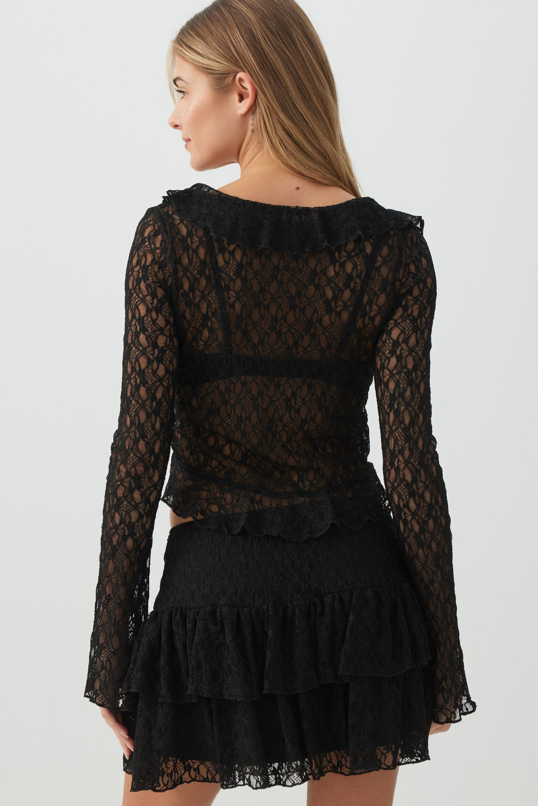 Crop Lace Cardigan with Frills