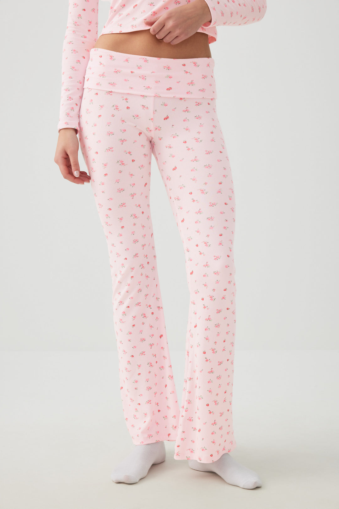 Pantalon pyjama côtelé très doux à motif de fruits