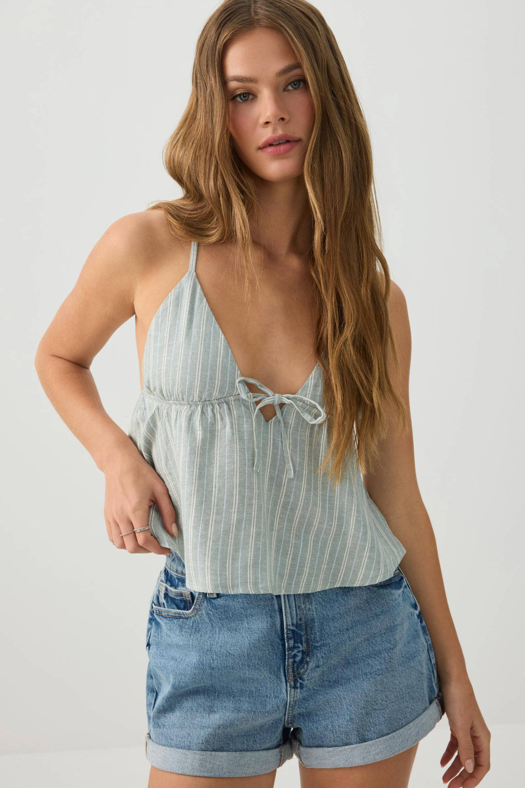 Linen Blend Babydoll Tank Top