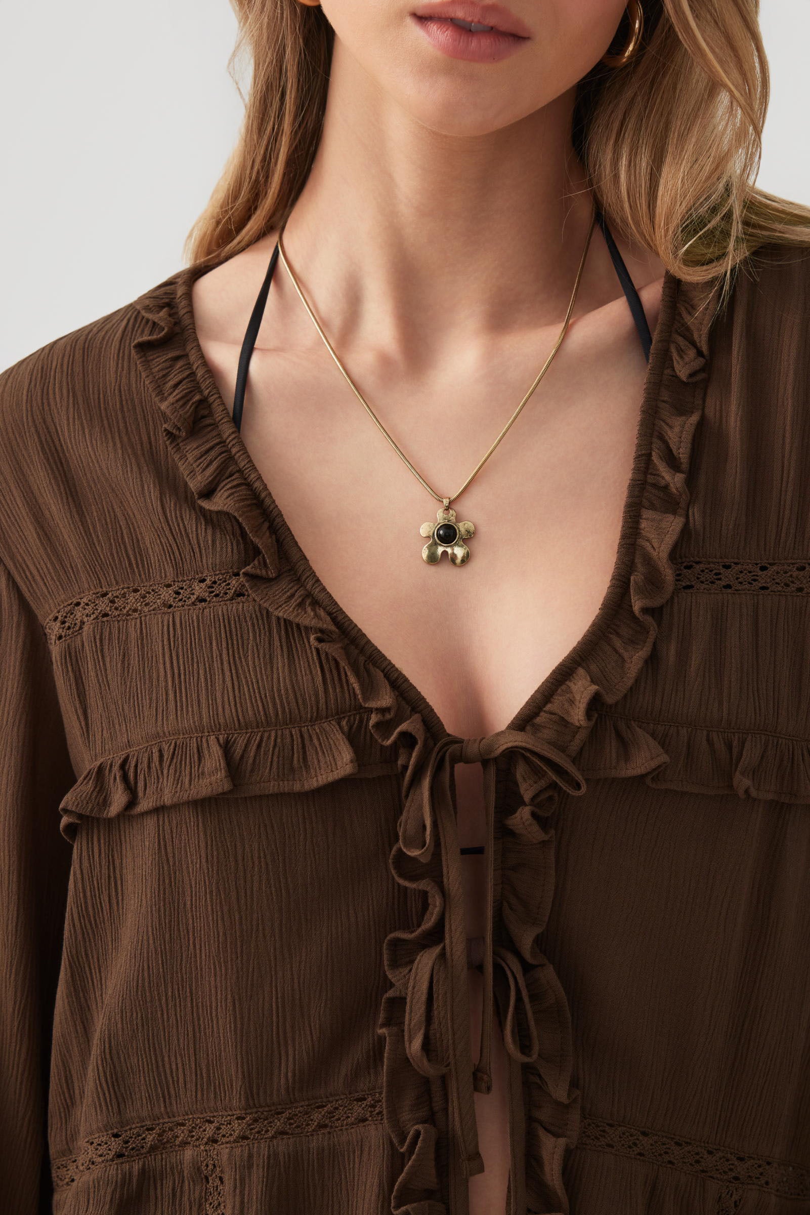 Crinkled Tie Front Blouse with Ruffles – Ardene