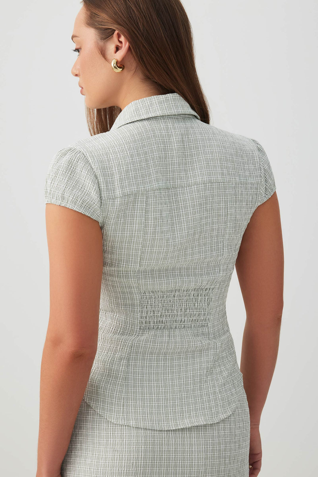 Plaid Fitted Cap Sleeve Blouse