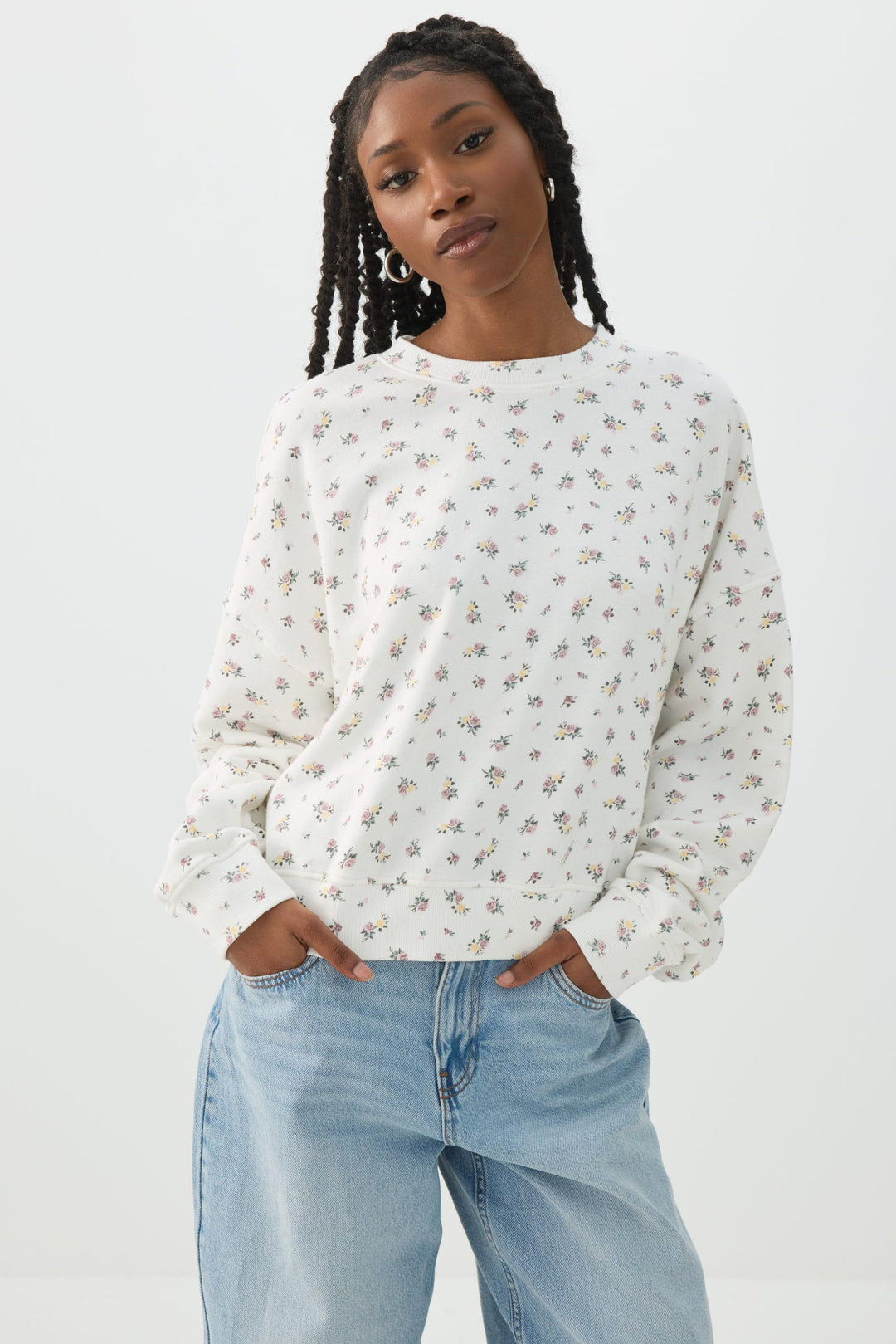 Printed French Terry Crew Neck Sweatshirt