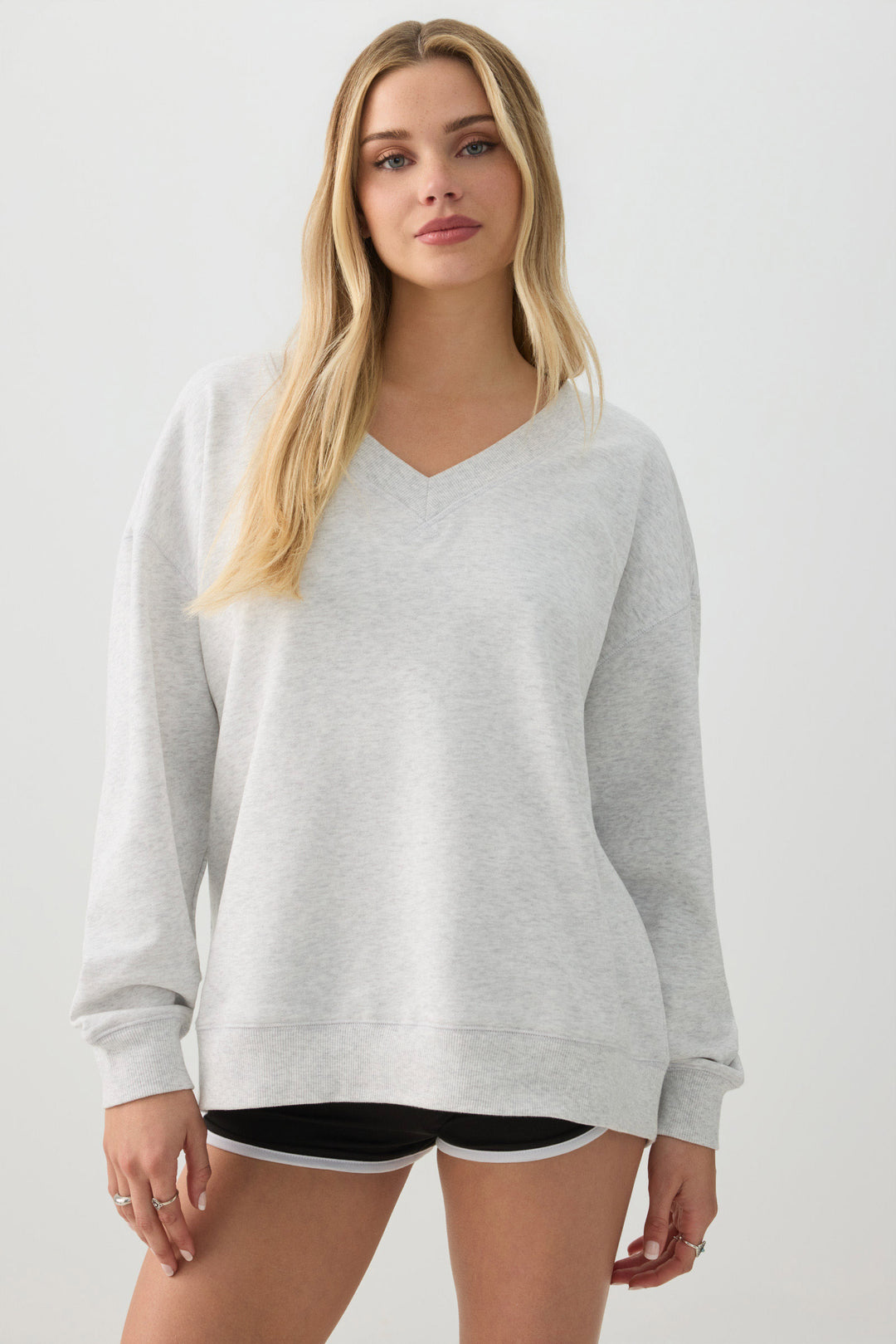 French Terry Oversized V-Neck Sweatshirt