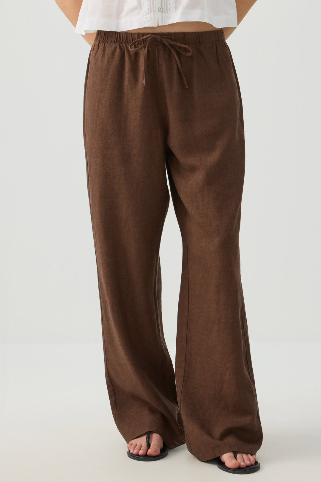 Linen Blend Mid Rise Pants